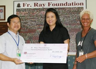 Vanvara Supongpun, owner of Vanvaras Deutschschule, Pattaya’s best German language school recently visited the Father Ray Foundation to make a donation to the value of 20,000 baht. Accepting the donation on behalf of the 850 children and students with disabilities, Father Michael Picharn Jaiseri, Vice President of the Foundation.